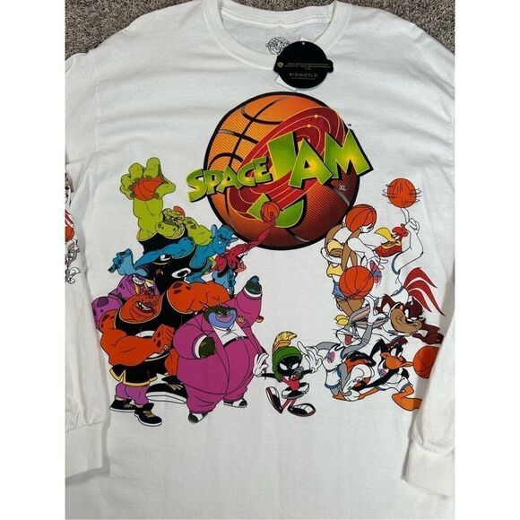 NWT PacSun Men’s XL Space Jam Graphic Tee Long Sleeve T-Shirt White/Multi Cotton - Picture 2 of 8